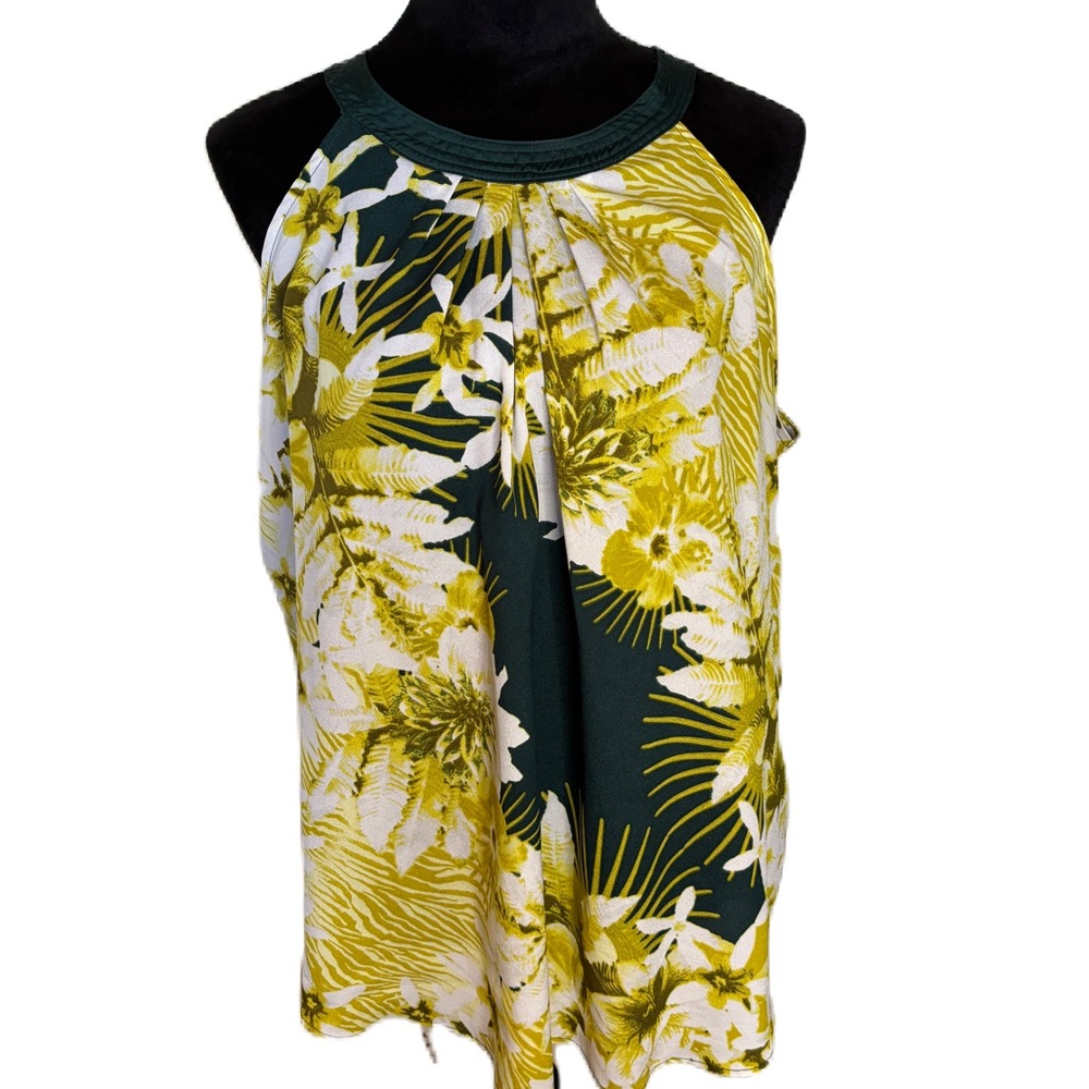 New York & Company Tropical Green and Yellow Halter Top